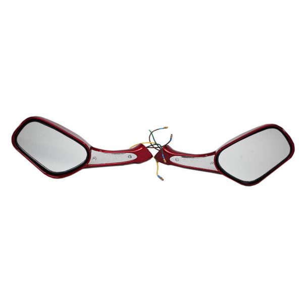 Scooter Rear View Mirror Set with Turn Signals - Maroon For Discount - Image 5