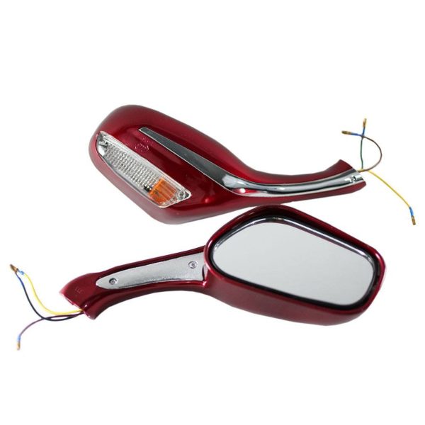 Scooter Rear View Mirror Set with Turn Signals - Maroon For Discount - Image 2